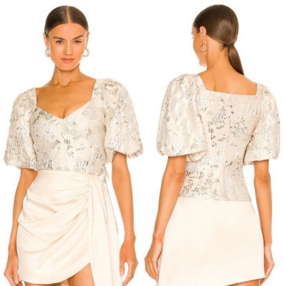 JONATHAN SIMKHAI Taylor Matelassé Puff Sleeve Top Champagne Puff NEW - Picture 1 of 10